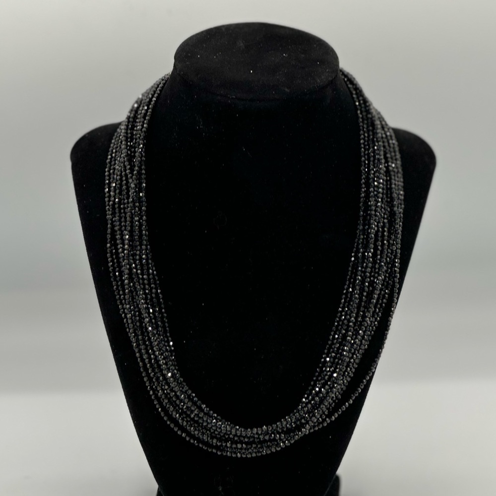 Black Spinel Necklace 19.5 w 2in extender chain, 21.5in total Gold tone Hardware